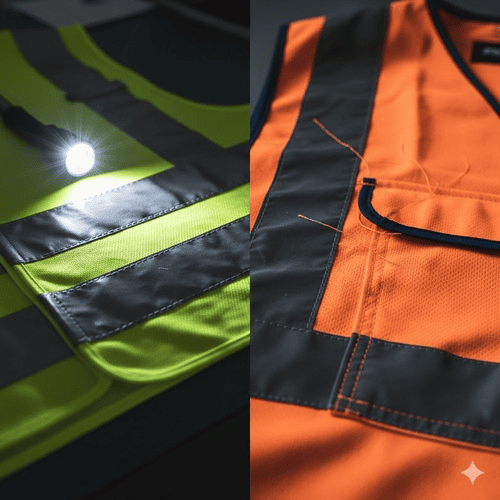 Close-up of a well-stitched seam and neat binding on a safety vest